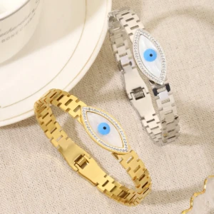 Blue Eye Gold Open Bracelet