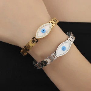 Blue Eye Gold Open Bracelet