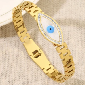 Blue Eye Gold Open Bracelet