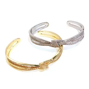 Crystal Bow Bangle Bracelet with Crossed Ribbon Design