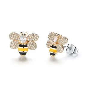 Cute Bee Zirconia Stud Earrings with Sparkling Wings