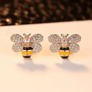 Cute Bee Zirconia Stud Earrings with Sparkling Wings