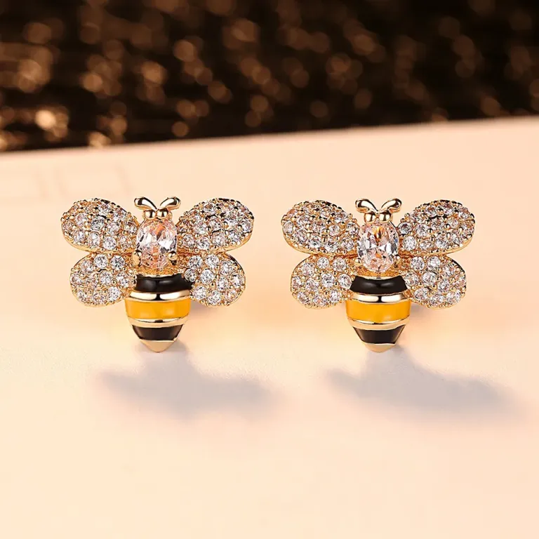 Cute Bee Zirconia Stud Earrings with Sparkling Wings