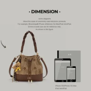 Dark Brown Drawstring Bucket Bag with Braided Handle