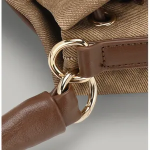 Dark Brown Drawstring Bucket Bag with Braided Handle