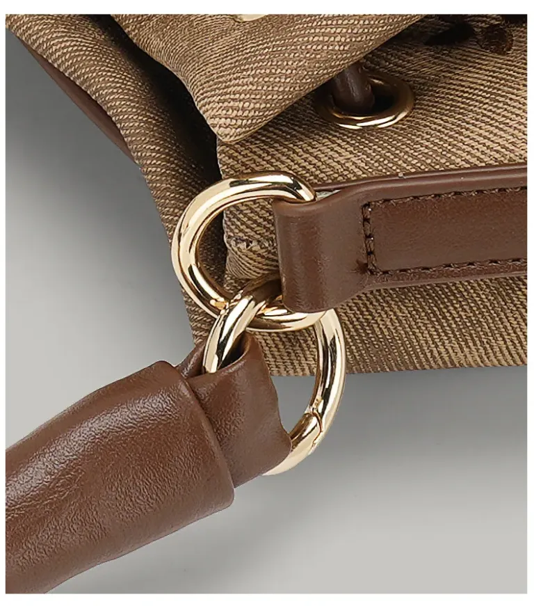 Dark Brown Drawstring Bucket Bag with Braided Handle