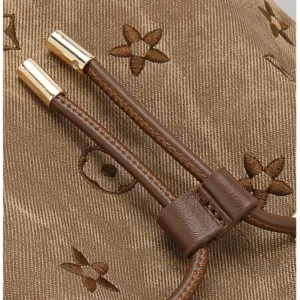 Dark Brown Drawstring Bucket Bag with Braided Handle