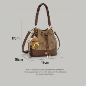 Dark Brown Drawstring Bucket Bag with Braided Handle