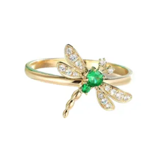 Dragonfly Jewelry Set with Necklace Ring and Stud Earrings