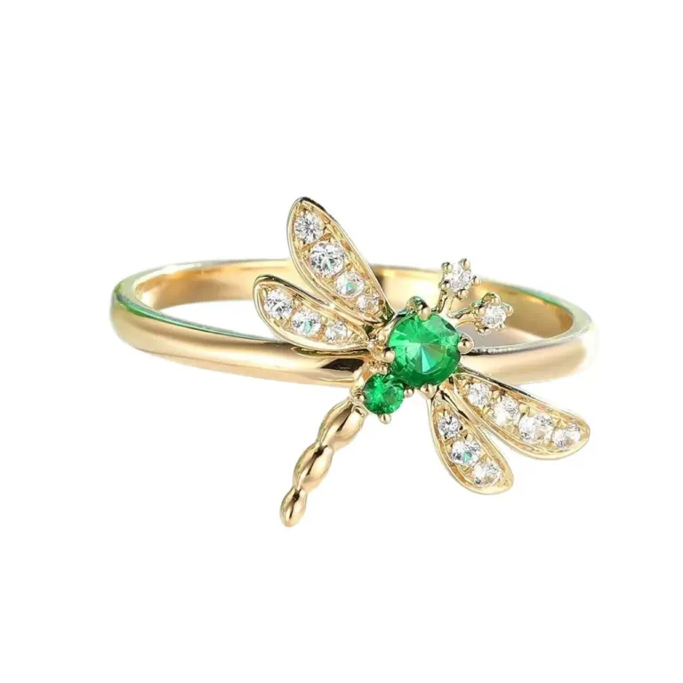 Dragonfly Jewelry Set with Necklace Ring and Stud Earrings