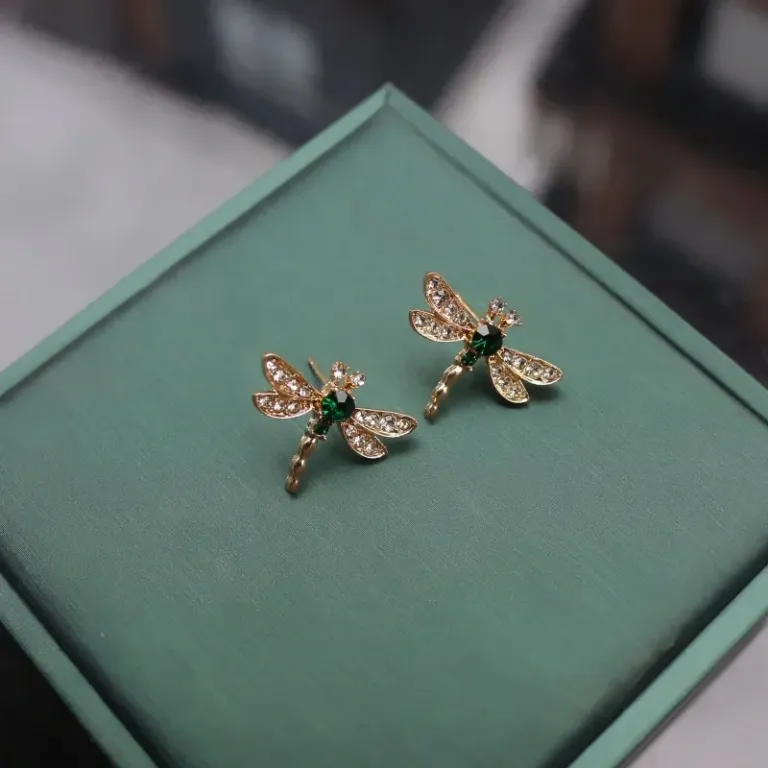 Dragonfly Jewelry Set with Necklace Ring and Stud Earrings