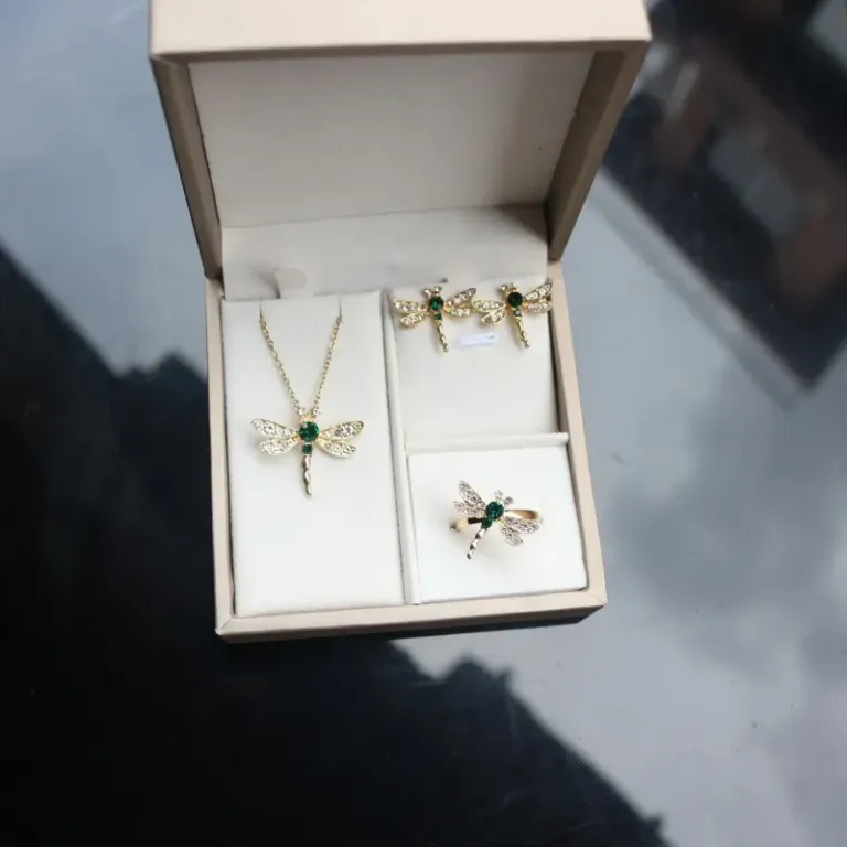 Dragonfly Jewelry Set with Necklace Ring and Stud Earrings
