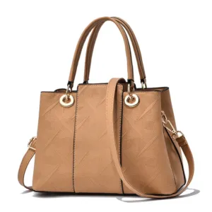 Embossed Large Capacity Tote Bag with Shoulder Strap Khaki color