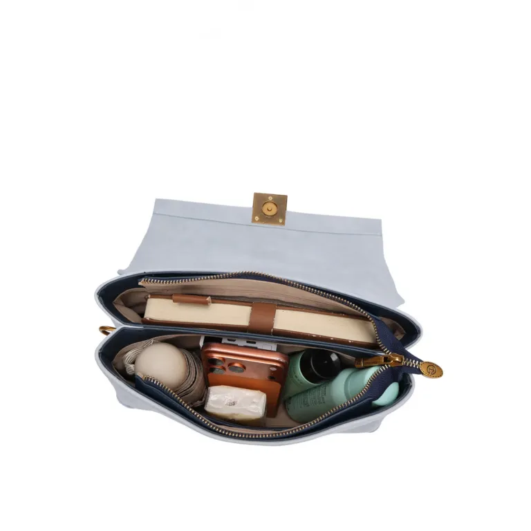 Flap Top Handle Bag with Peacock Clasp and Crossbody Strap