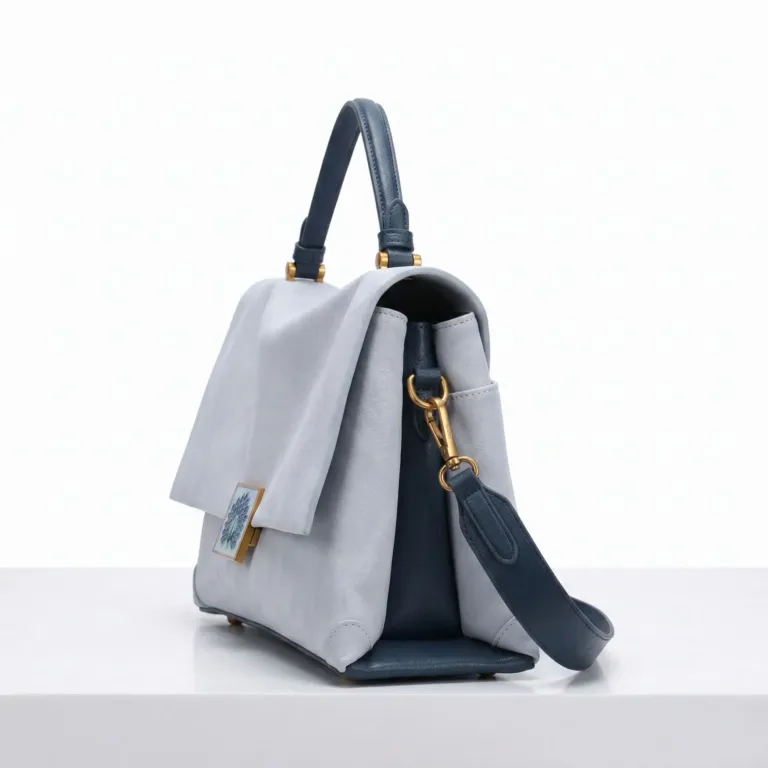 Flap Top Handle Bag with Peacock Clasp and Crossbody Strap