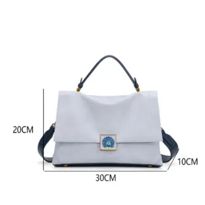 Flap Top Handle Bag with Peacock Clasp and Crossbody Strap