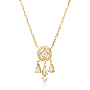 Gold Tone Crystal Pendant Necklace with Elegant Drop Details