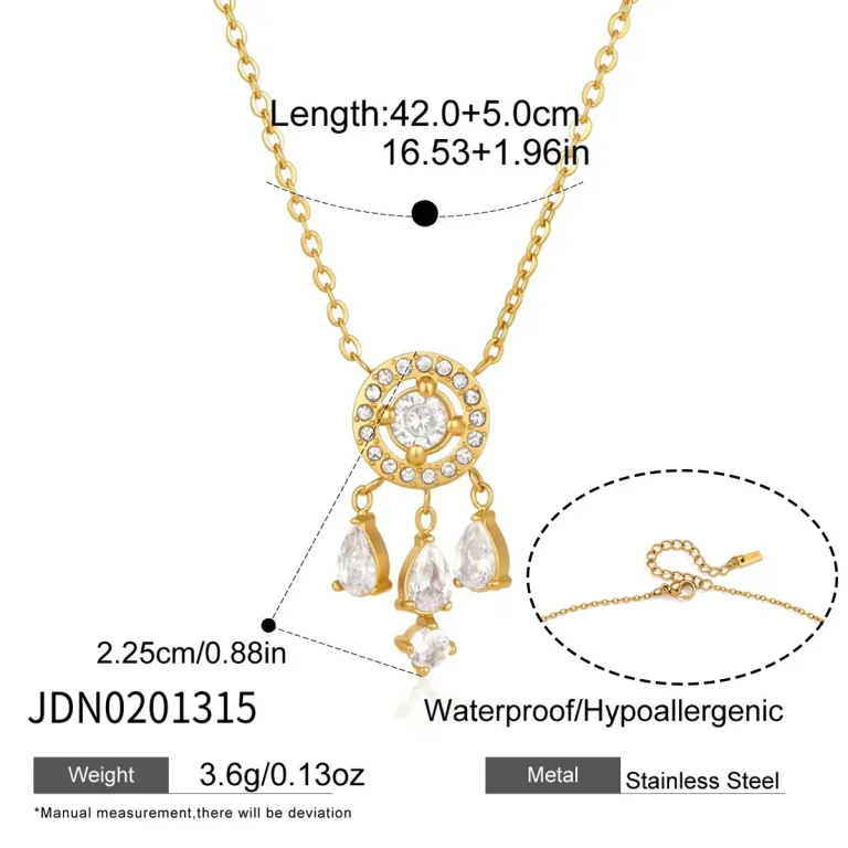 Gold Tone Crystal Pendant Necklace with Elegant Drop Details