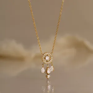 Gold Tone Crystal Pendant Necklace with Elegant Drop Details