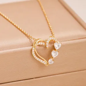 Gold Tone Heart Collarbone Necklace with Sparkling Crystal Accents