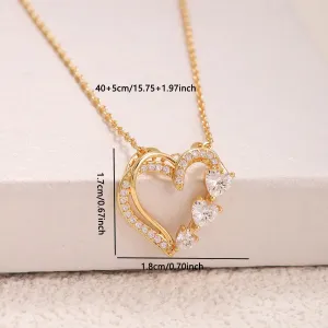 Gold Tone Heart Collarbone Necklace with Sparkling Crystal Accents