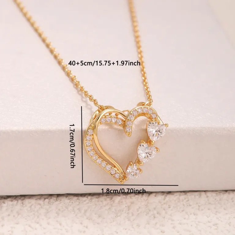 Gold Tone Heart Collarbone Necklace with Sparkling Crystal Accents