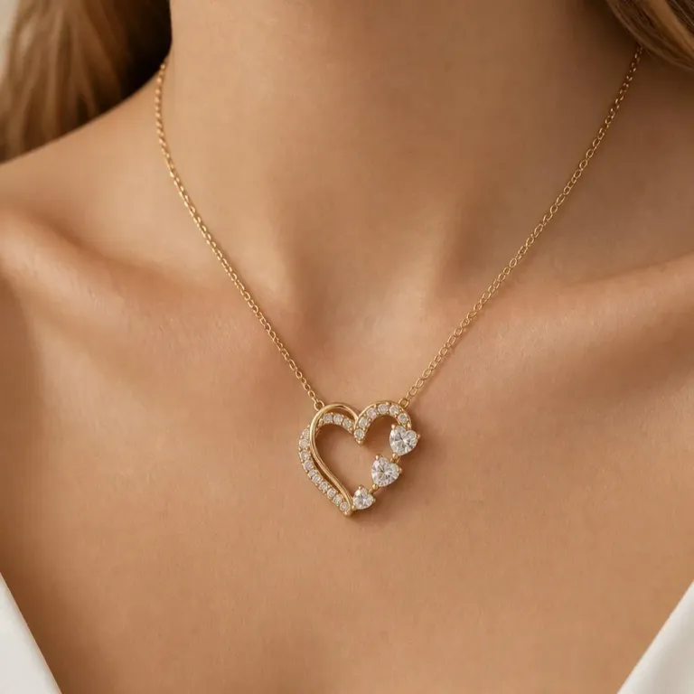Gold Tone Heart Collarbone Necklace with Sparkling Crystal Accents