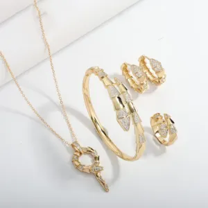 Gold Tone Middle Eastern Inspired Jewelry Set with Necklace Bangle Ring and Stud Earrings