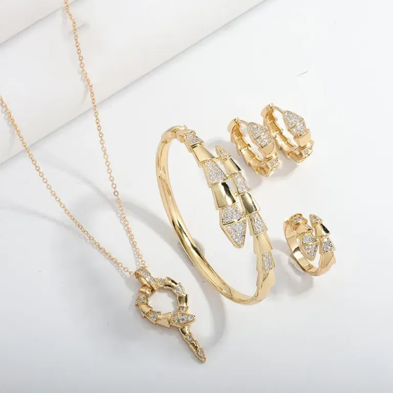Gold Tone Middle Eastern Inspired Jewelry Set with Necklace Bangle Ring and Stud Earrings