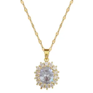 Gold Tone Oval Zirconia Jewelry Set with Necklace Ring and Earrings