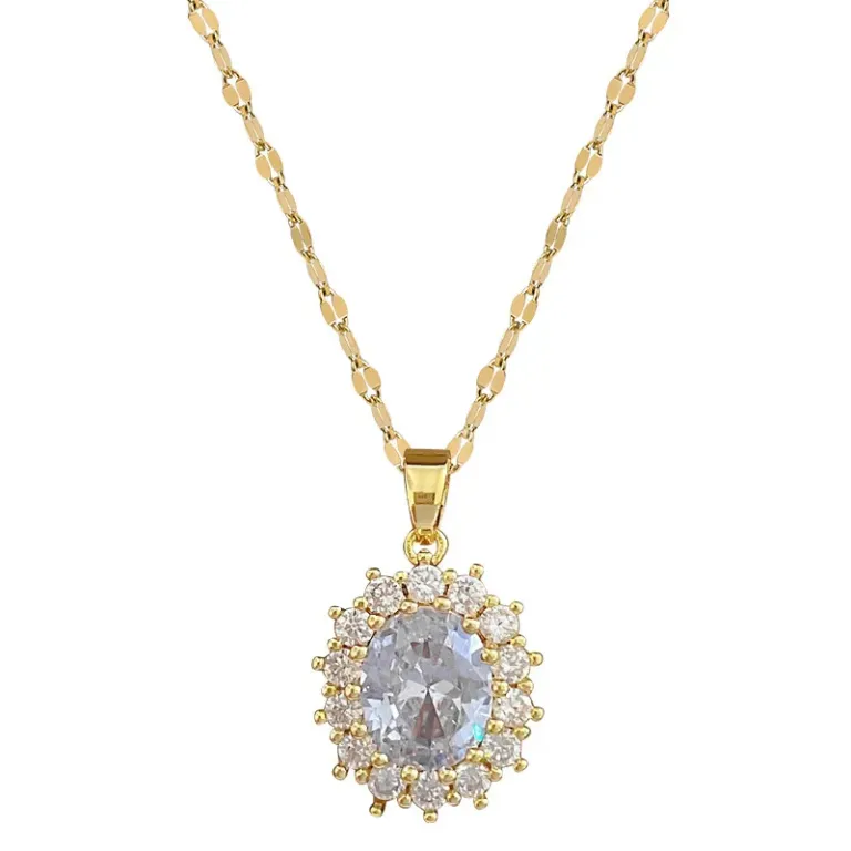 Gold Tone Oval Zirconia Jewelry Set with Necklace Ring and Earrings