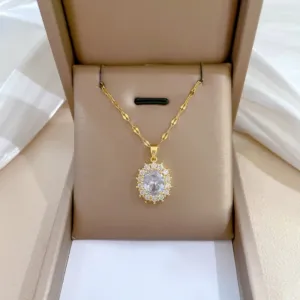 Gold Tone Oval Zirconia Jewelry Set with Necklace Ring and Earrings Necklace