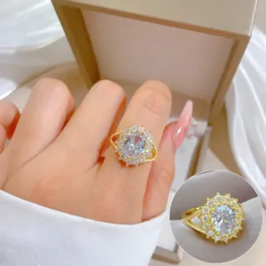 Gold Tone Oval Zirconia Jewelry Set with Necklace Ring and Earrings Ring