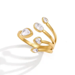 Gold Tone Split Open Ring with Sparkling Zirconia Accents
