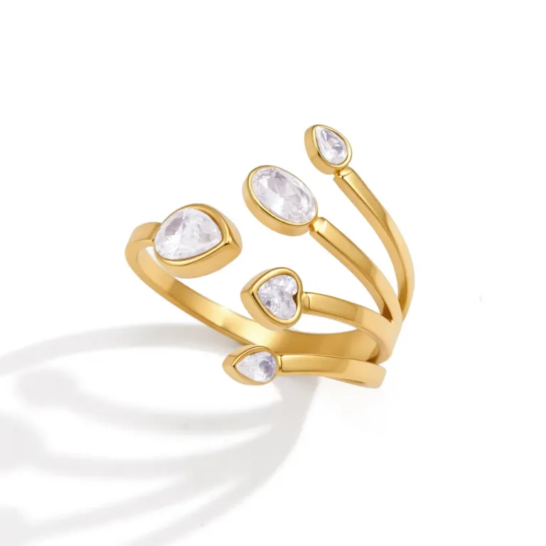 Gold Tone Split Open Ring with Sparkling Zirconia Accents