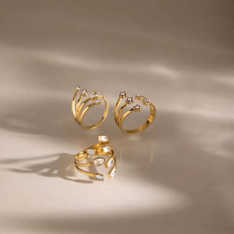 Gold Tone Split Open Ring with Sparkling Zirconia Accents