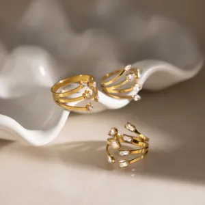 Gold Tone Split Open Ring with Sparkling Zirconia Accents