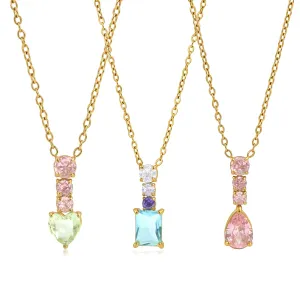Gold Tone Teardrop Zirconia Pendant Necklace with Colorful Stones