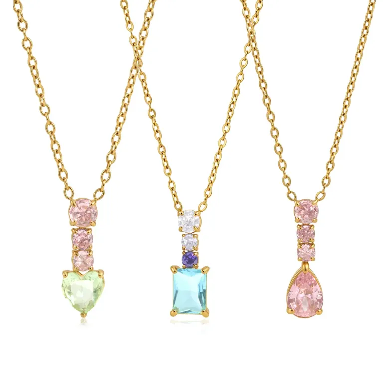 Gold-Tone-Teardrop-Zirconia-Pendant-Necklace-with-Colorful-Stones-20260707062700 Gold Tone Teardrop Zirconia Pendant Necklace with Colorful Stones