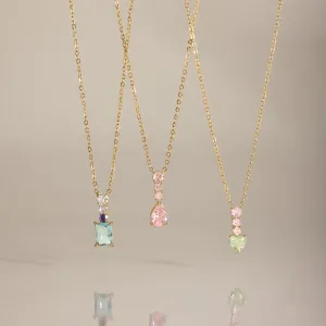 Gold Tone Teardrop Zirconia Pendant Necklace with Colorful Stones