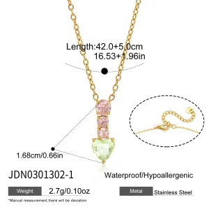 Gold Tone Teardrop Zirconia Pendant Necklace with Colorful Stones StyleA