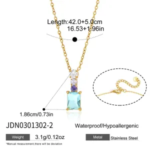Gold Tone Teardrop Zirconia Pendant Necklace with Colorful Stones StyleB