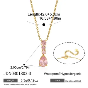 Gold Tone Teardrop Zirconia Pendant Necklace with Colorful Stones StyleC