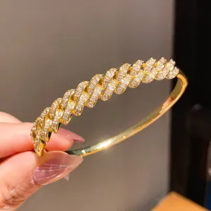 Gold Tone Zirconia Buckle Bangle with Sparkling Chain Detail style1