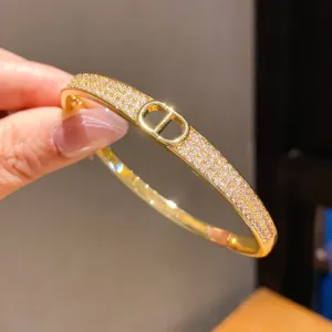 Gold Tone Zirconia Buckle Bangle with Sparkling Chain Detail style2