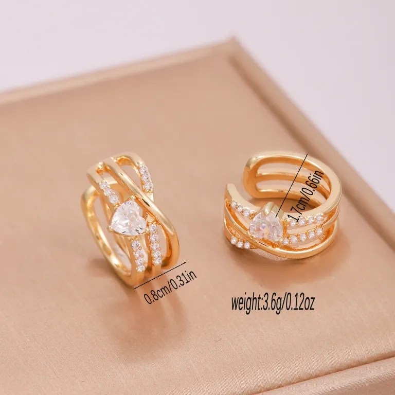 Gold Tone Zirconia Ear Cuff with Sparkling Heart Accent