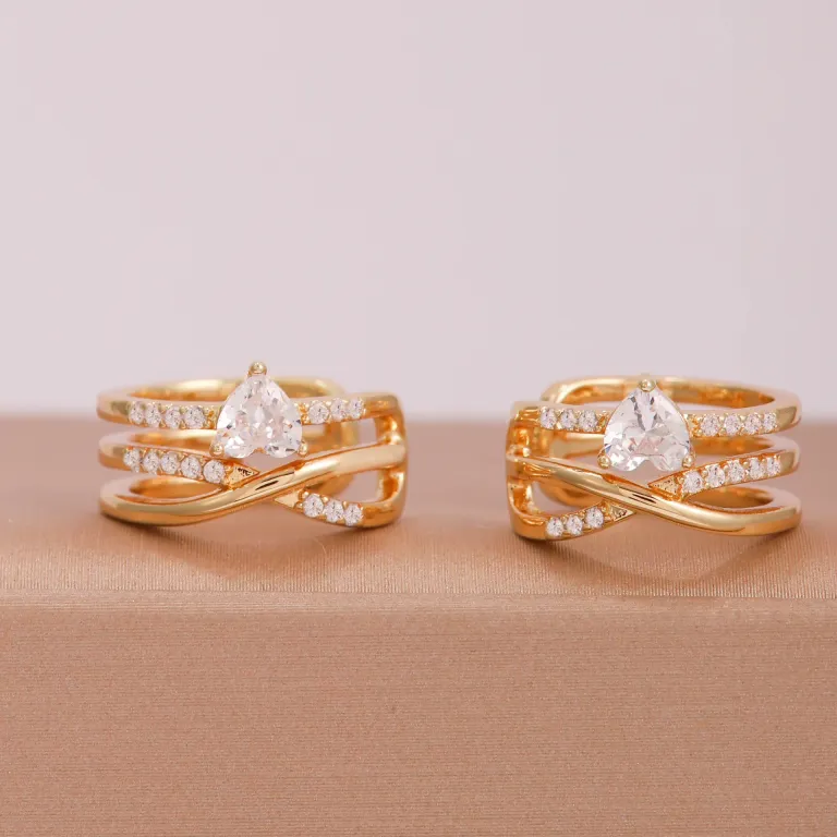 Gold Tone Zirconia Ear Cuff with Sparkling Heart Accent