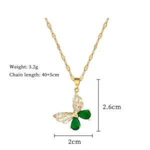 Hollow Butterfly Necklace and Earrings Set with Green Crystal Accents