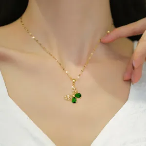 Hollow Butterfly Necklace and Earrings Set with Green Crystal Accents