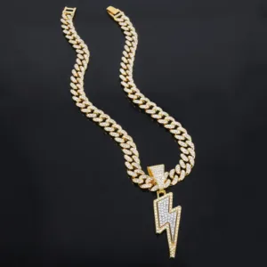 Iced Lightning Bolt Pendant Chain for Hip Hop Style